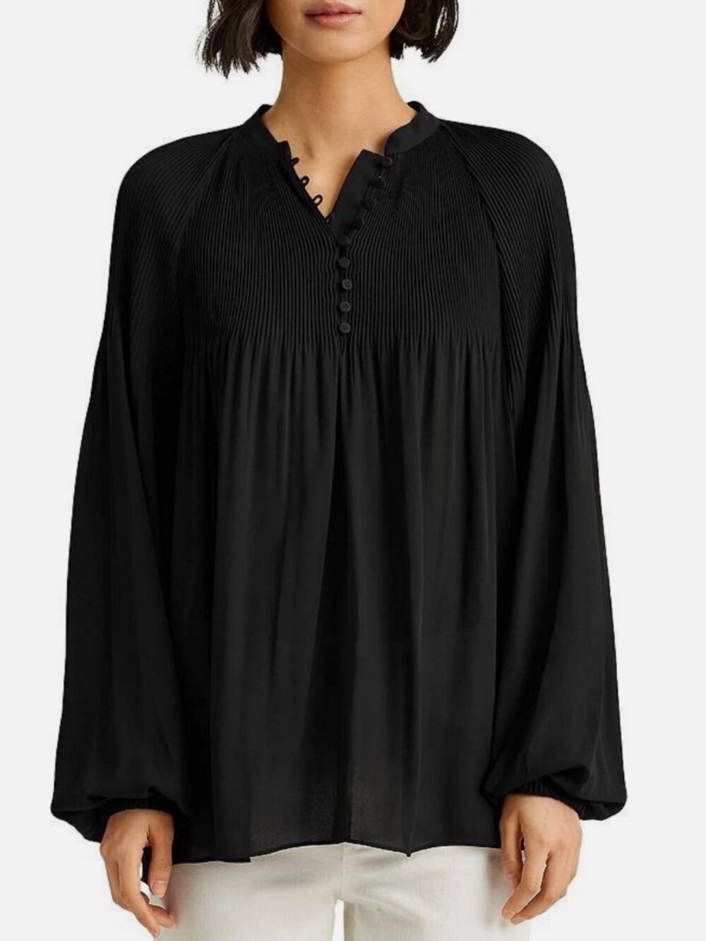 Lauren Ralph Lauren Pleated Georgette Black Blouse